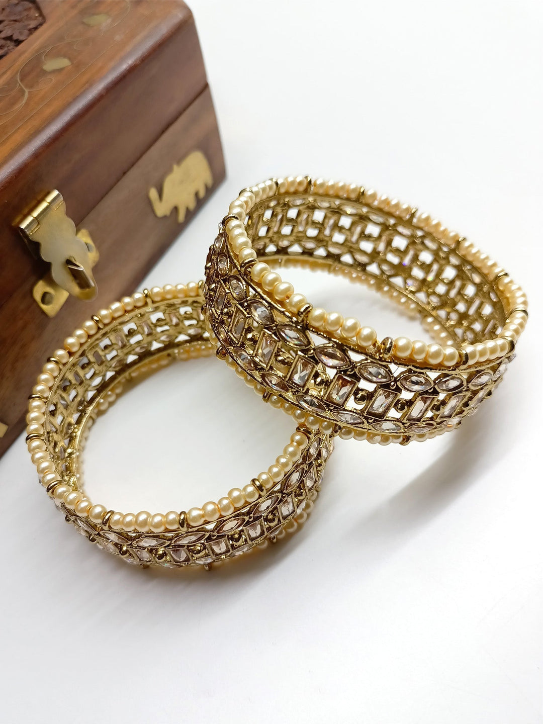 Amoli Copper Polki Bangles - qivii