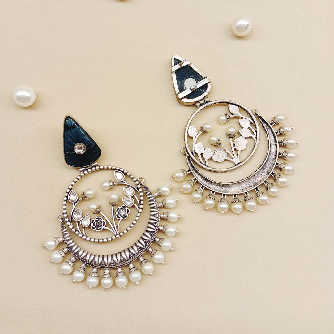 Arti Navy Blue Stone Silver Plated Boutique Earrings - qivii