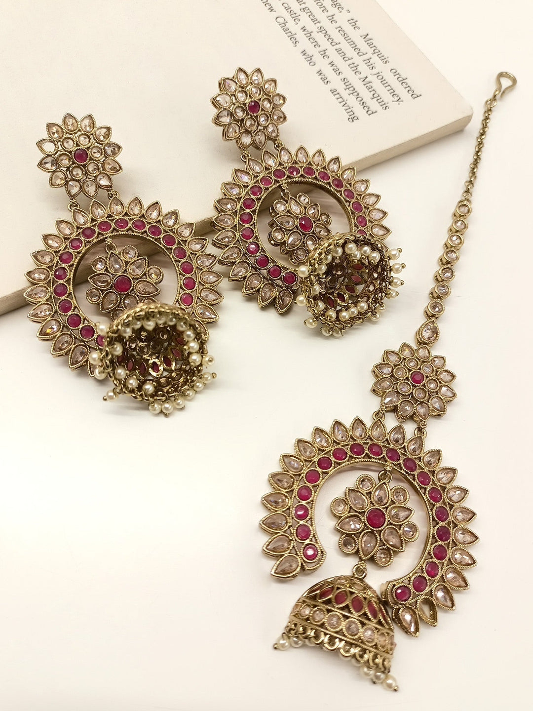 Oshin Ruby Polki Jhumki With Teeka - qivii