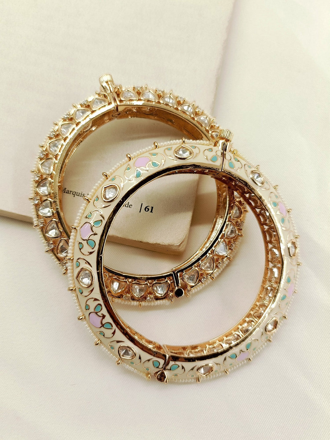 Somu P & G Kundan Meenakari Bangle - qivii