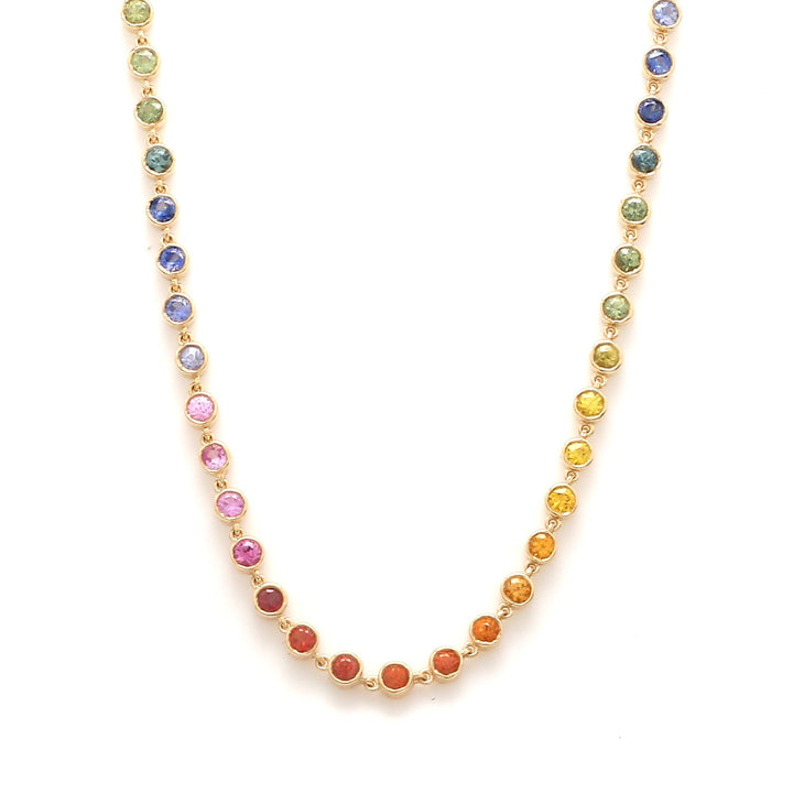 Rainbow Sapphire Bezel Set Link Necklace - qivii