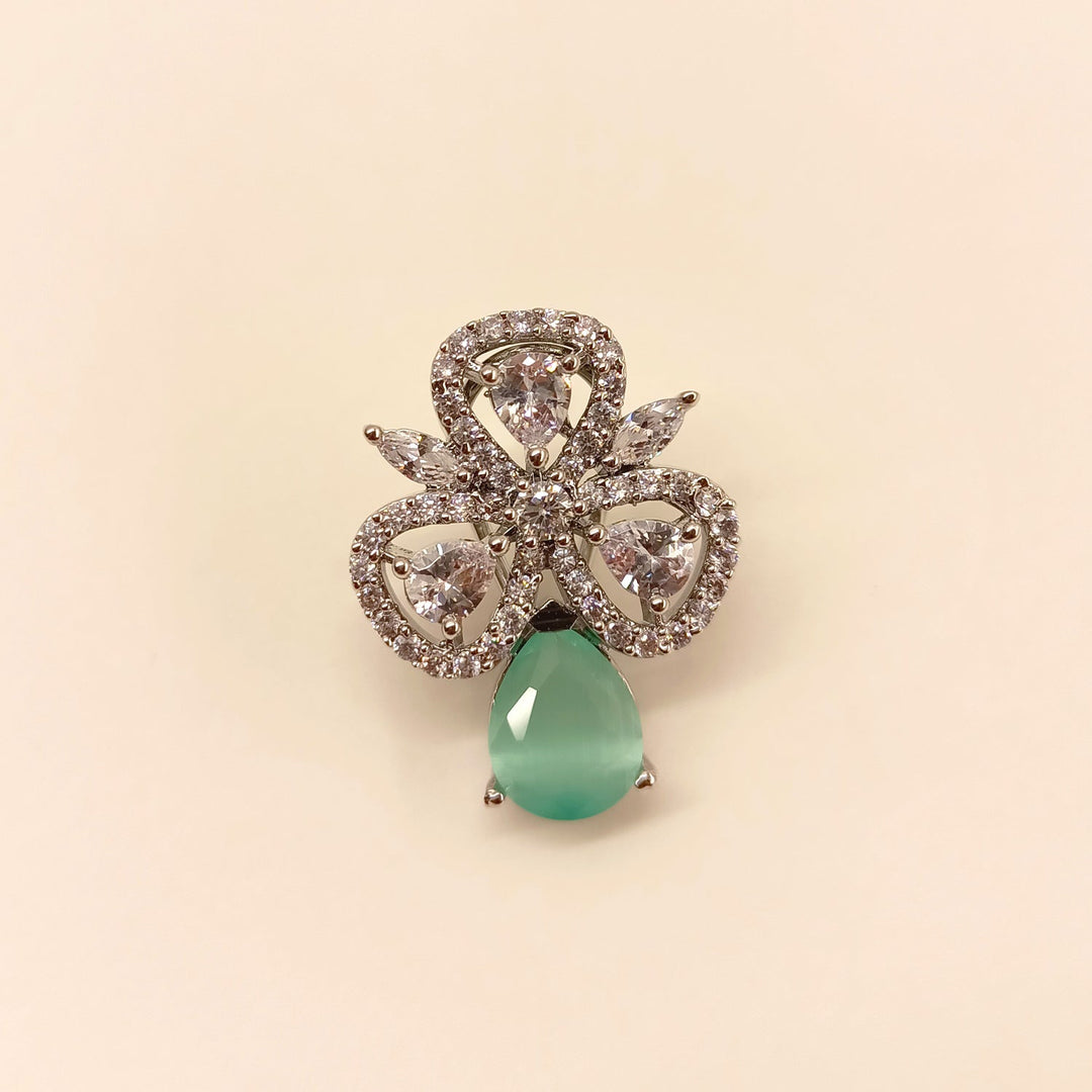 Chic Silver Plated American Diamond Mint Green Tops with Semi Precious Stone