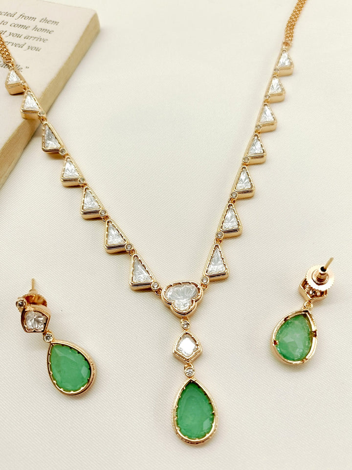 Saima Mint Green Kundan Necklace Set - qivii