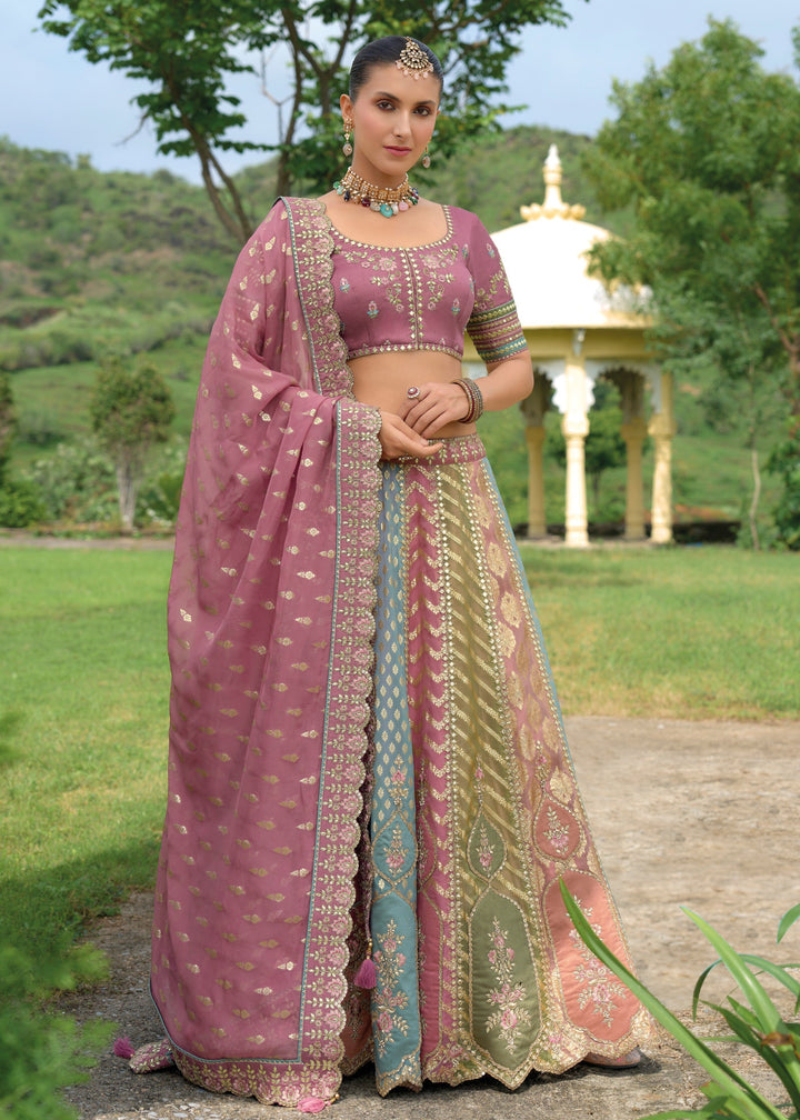 Chinese Purple Banarasi Silk Lehenga With Heavy Embroidery Work | Ready To Wear - qivii