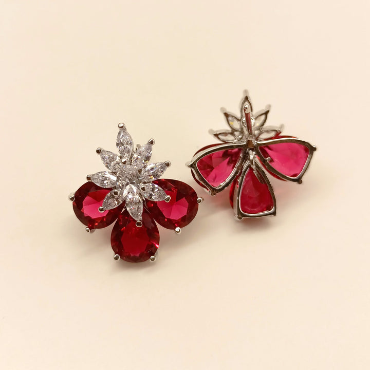 Elegant Silver Plated Brass Metal Tops with Rose Pink Aqua Stones