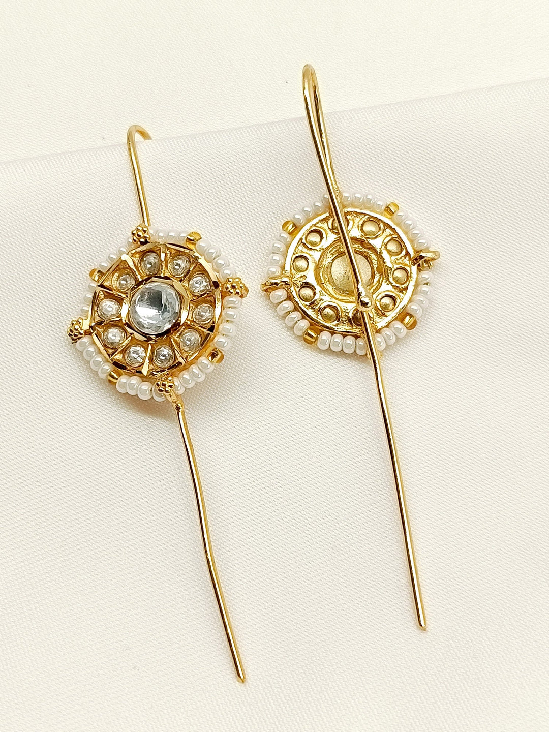 Gunjika White Gold Plated Kundan Ear Cuff [ Price is for Pair ] - qivii