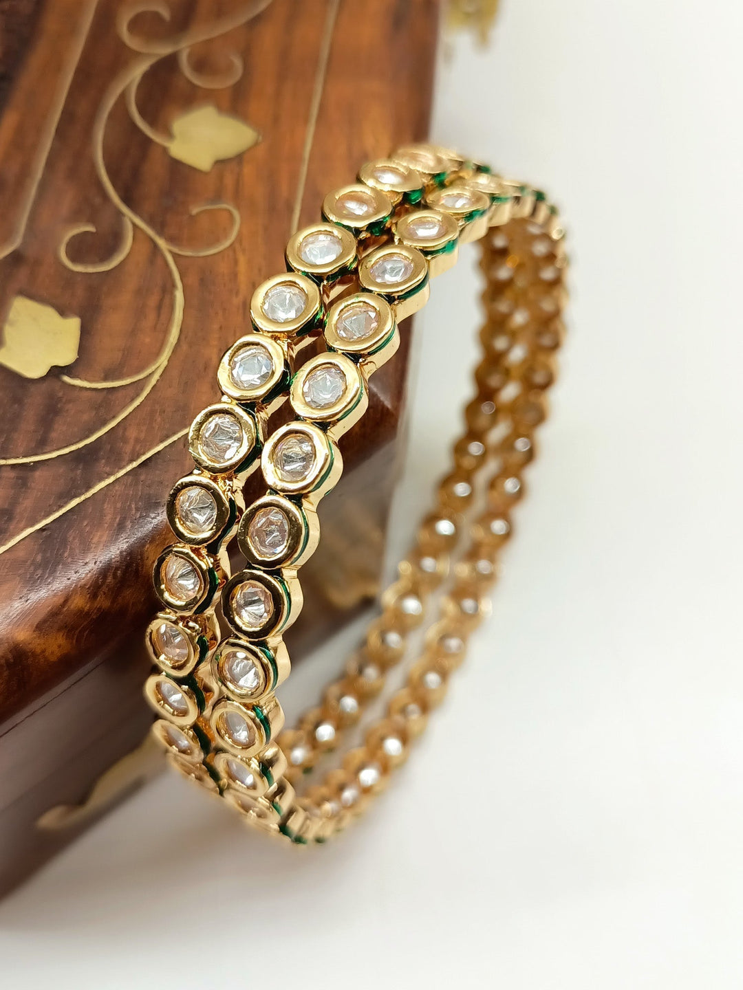 Omaira White Kundan Bangle Pair - qivii