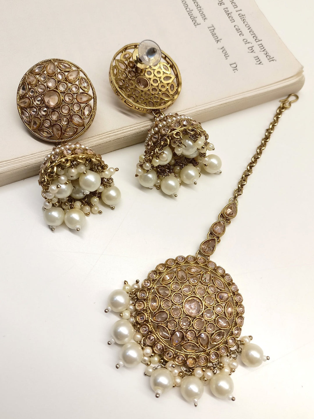 Chitra Copper Polki Jhumki With Teeka - qivii