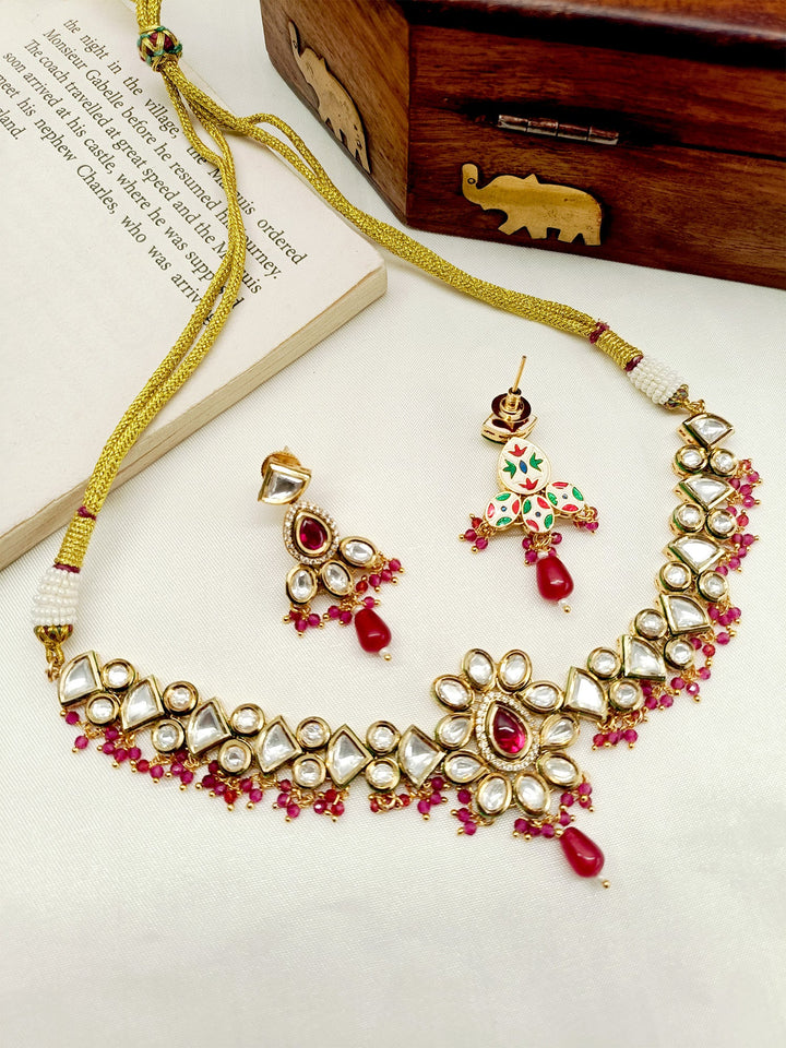 Dhanshika Ruby Kundan Necklace Set - qivii