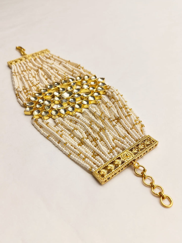 Geena Pachi Kundan Pearl Bracelet - qivii