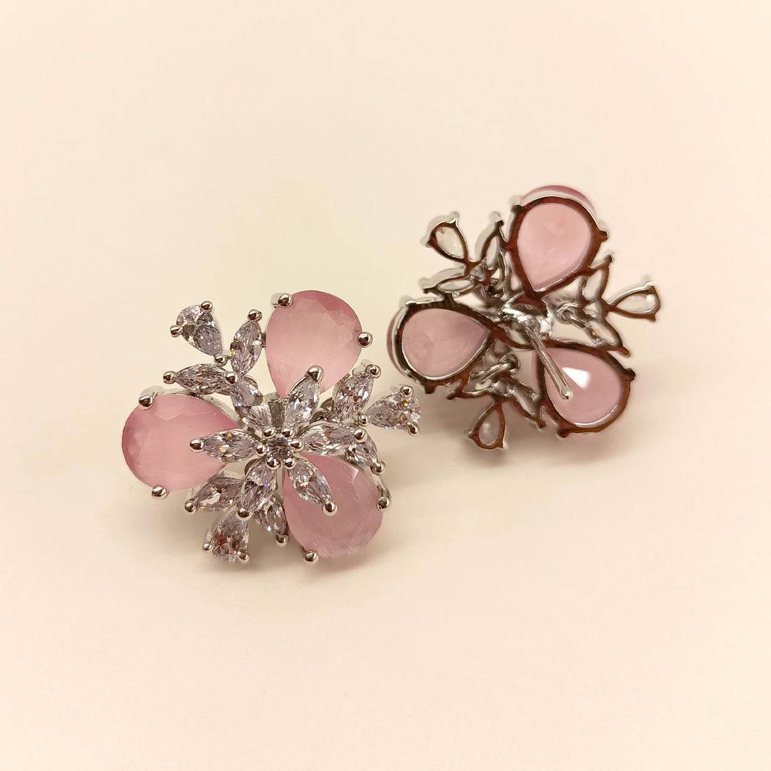 Fashionable American Diamond Pink Tops with Silver Plated Brass Metal and Semi Precious Aqua Stone