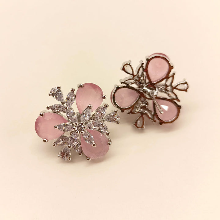 Fashionable American Diamond Pink Tops with Silver Plated Brass Metal and Semi Precious Aqua Stone