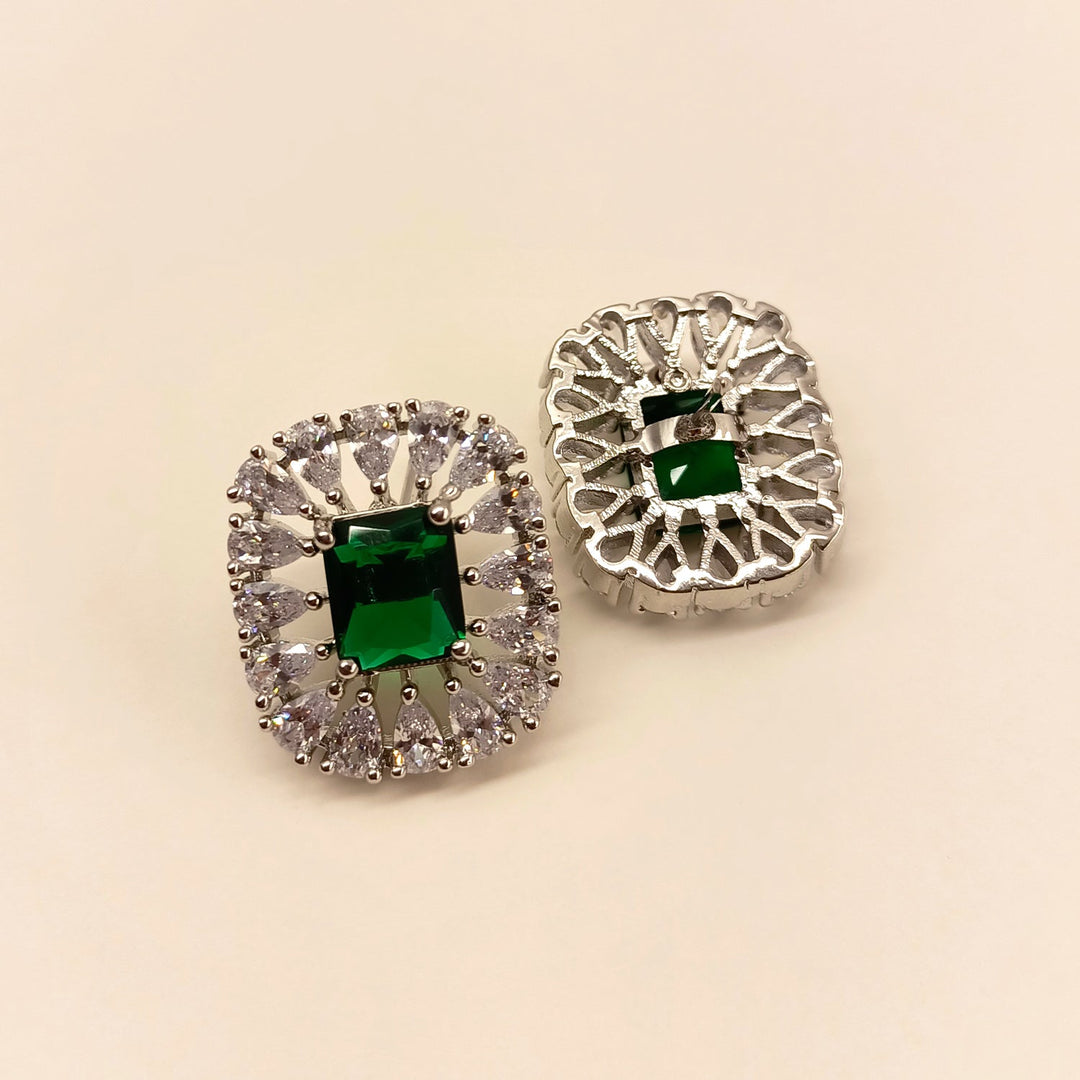 Fashionable American Diamond Tops with Aqua Green Emerald Stone