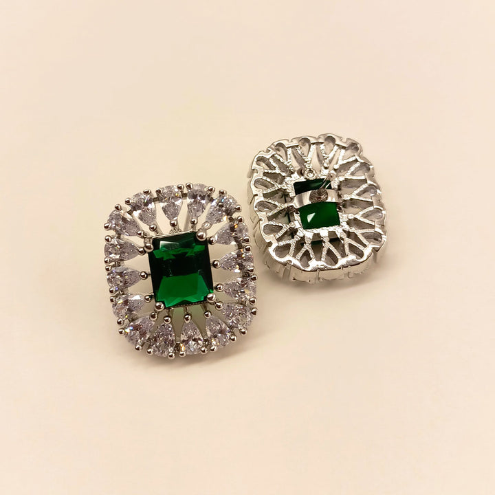 Fashionable American Diamond Tops with Aqua Green Emerald Stone