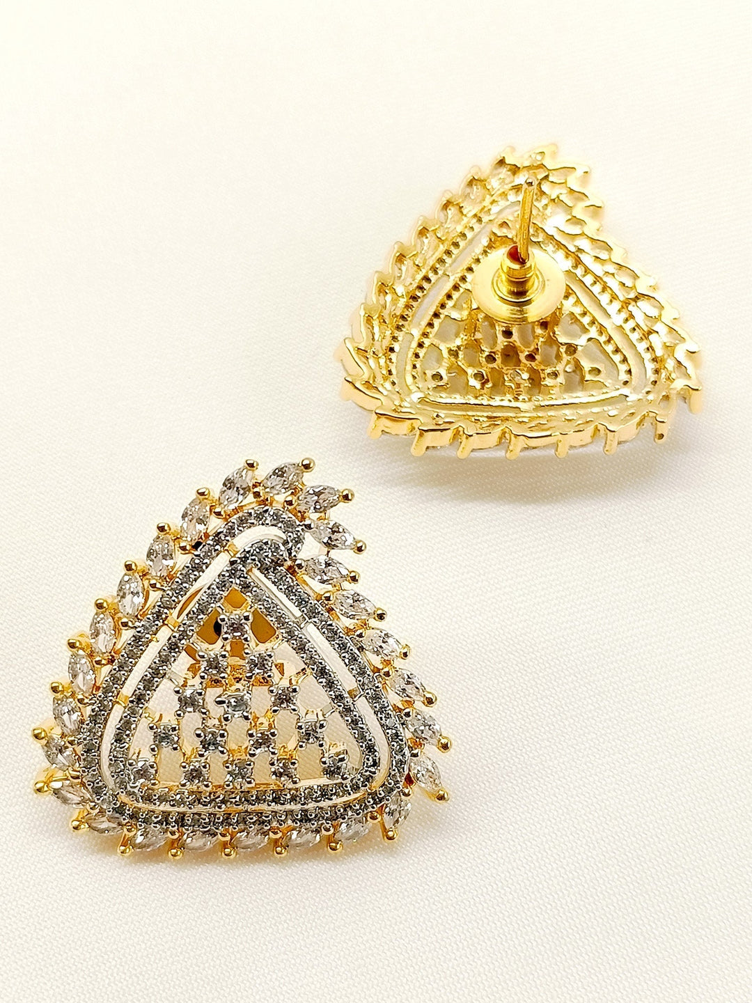  Front view of Lovemallow White American Diamond Tops showcasing traditional craftsmanship, gold plated brass metal, and delicate American Diamonds, ideal for adding a touch of timeless elegance to any outfit