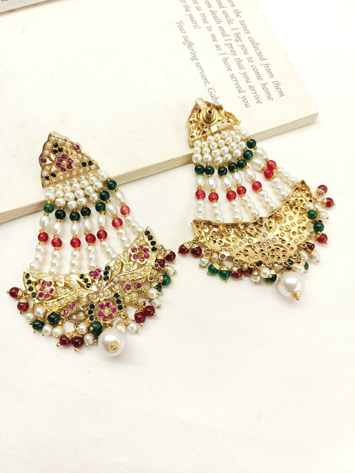 Elegant Arundhati gold plated jadau earrings featuring a beautiful combination of ruby and green stones 