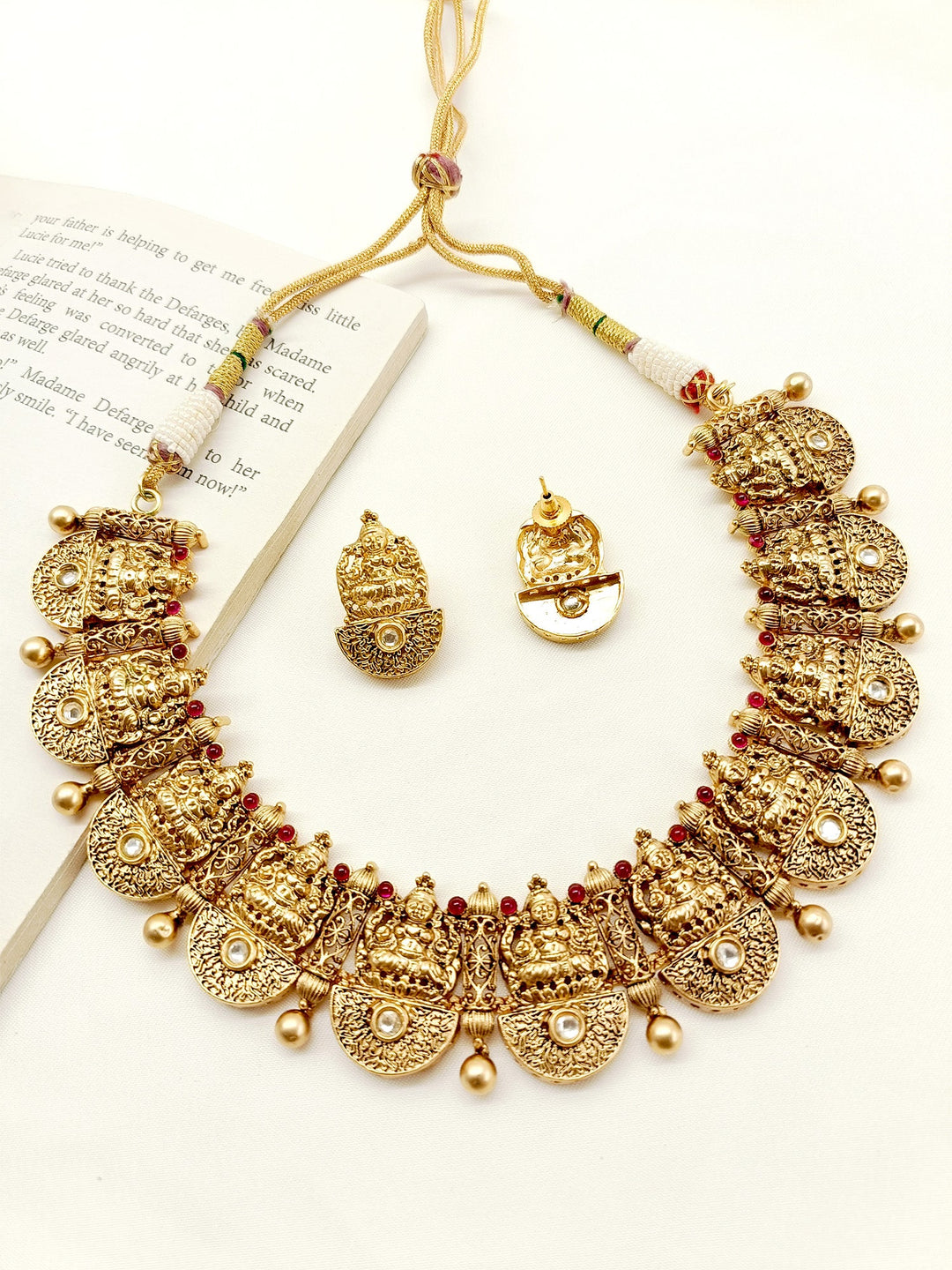 Ghazal Plain Antique Temple Necklace Set - qivii