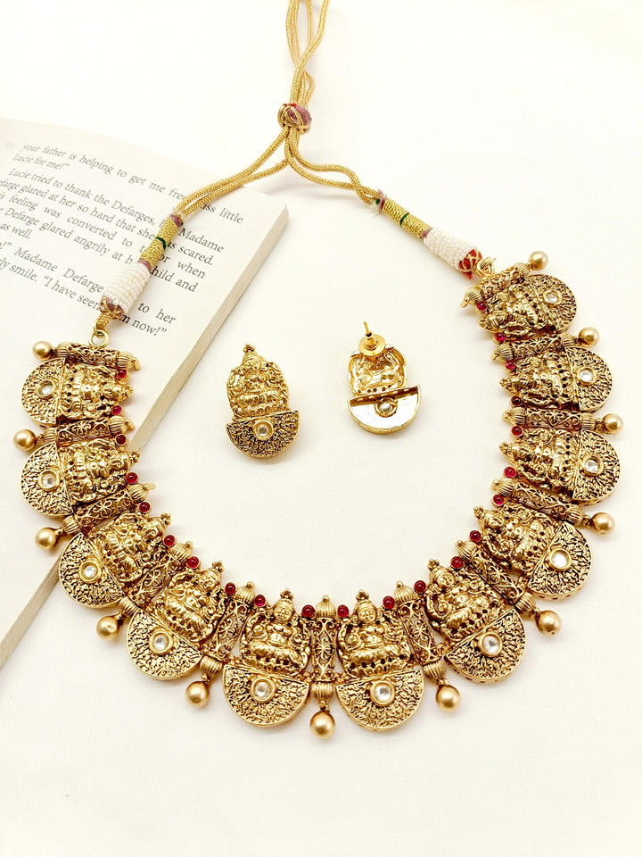 Ghazal Plain Antique Temple Necklace Set - qivii