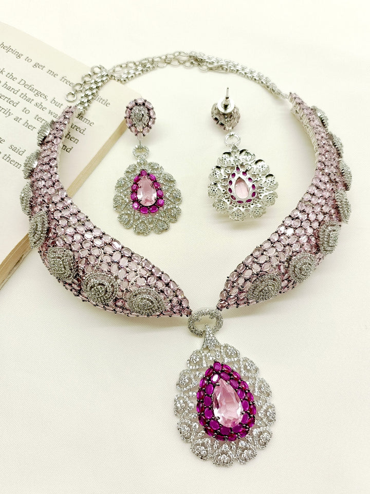 Beverly Pink American Diamond Set - qivii