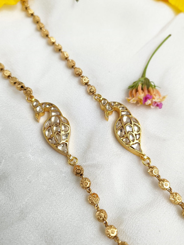Arnia White Peacock Kundan Anklet - qivii