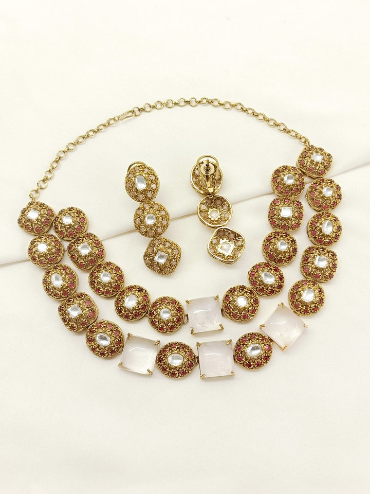 Chhaya Pink Antique Necklace Set - qivii