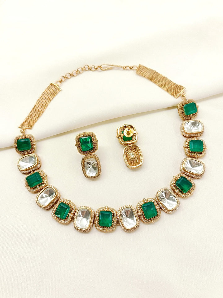 Pahaani Green Kundan Choker Set - qivii