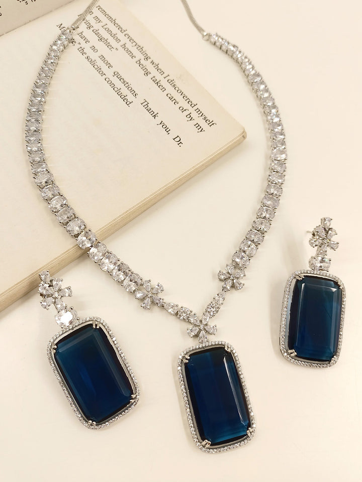 Ileana Blue Sapphire American Diamond Set - Elegant and timeless jewelry piece
