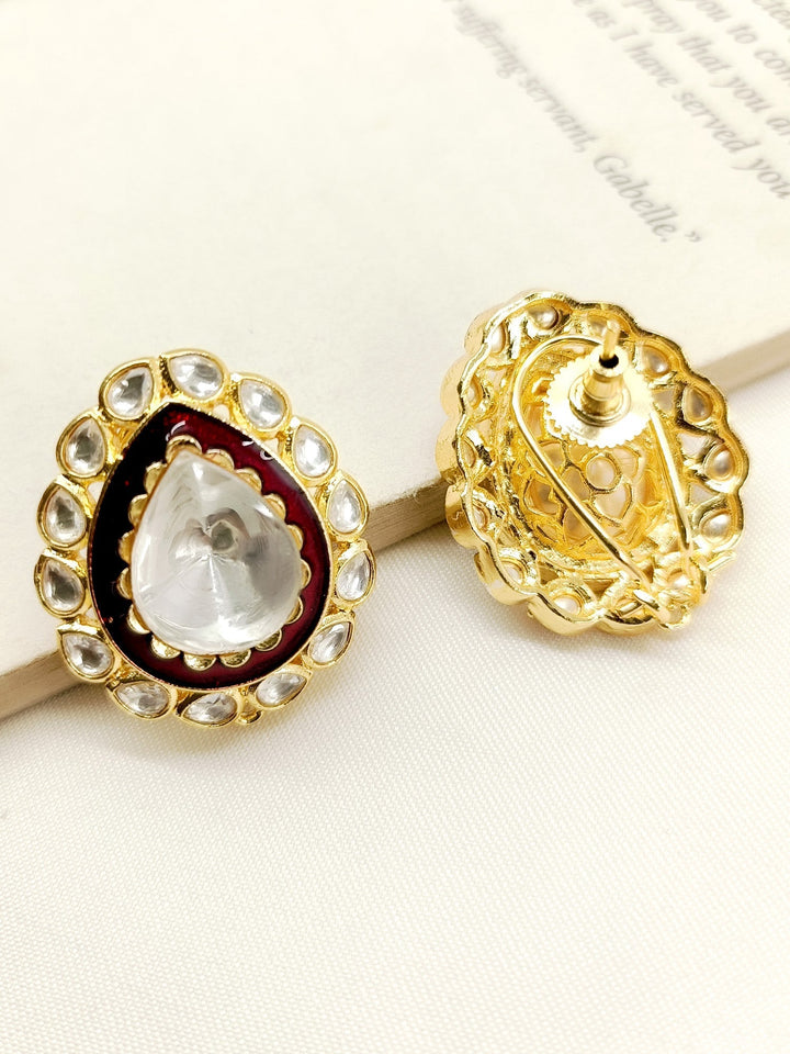 Traditional Kundan Stud Earrings with Timeless Elegance and Back Clip-On