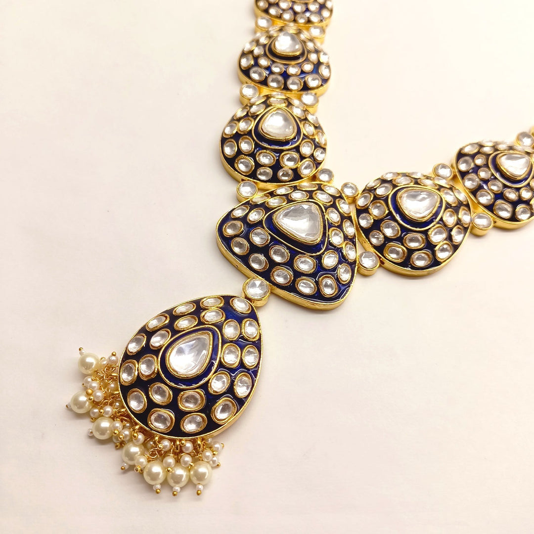  Exquisite Blue Meenakari Set with Gold Plating and Pearl Drops 