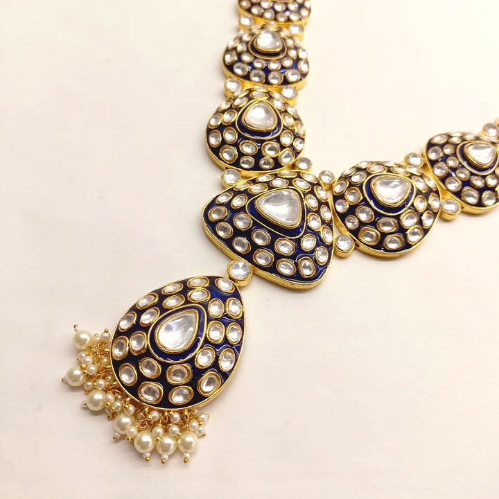  Exquisite Blue Meenakari Set with Gold Plating and Pearl Drops 