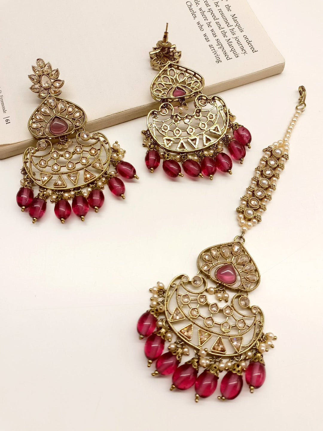 Arachnid Wine Polki Earrings With Teeka - qivii