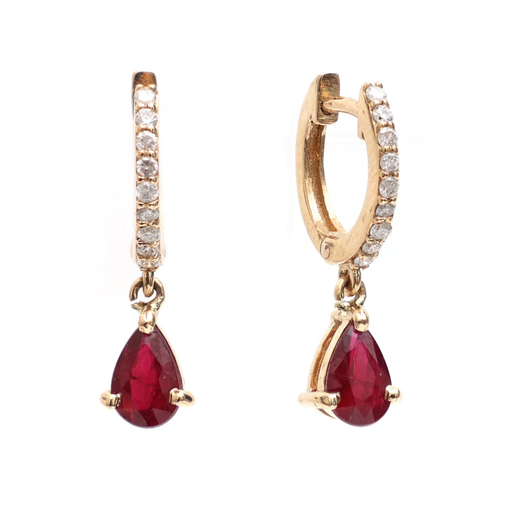 Ruby Pear Diamond Mini Huggies Earrings - qivii