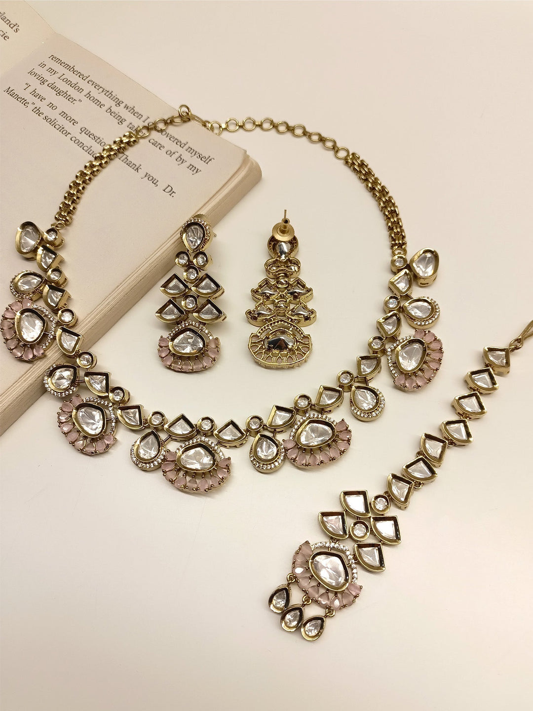 Exquisite pink diamond polki necklace set for a bride-to-be