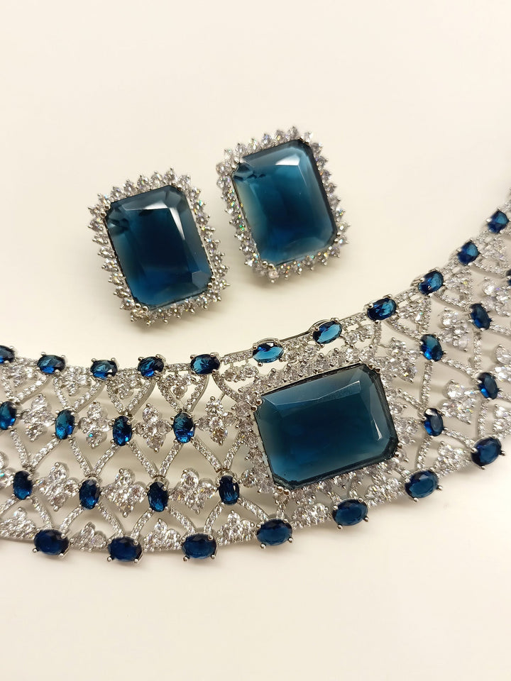 Amaira Navy Blue American Diamond Necklace Set, elegant jewelry for special occasions