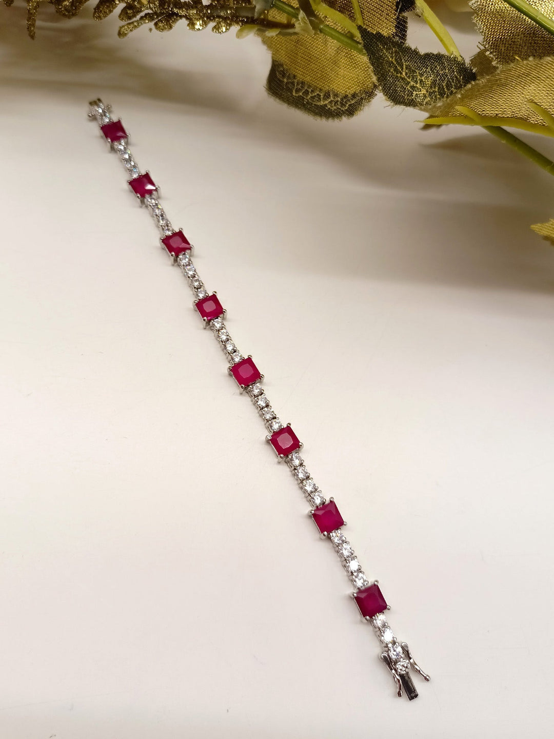 Ripple Ruby American Diamond Bracelet - qivii