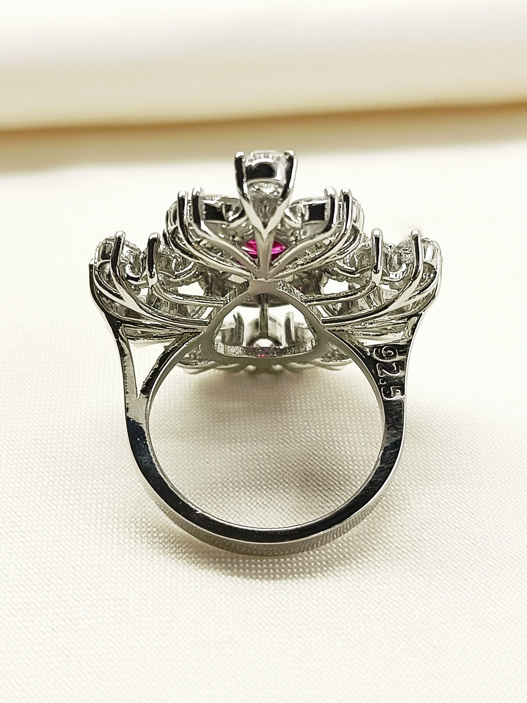 Evita Ruby 92.5 Silver American Diamond Finger Ring - qivii