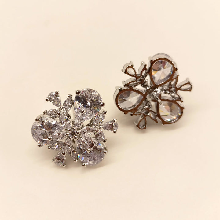  Stylish American Diamond Silver Tops with Aqua Stone studs and brass metal silver plating