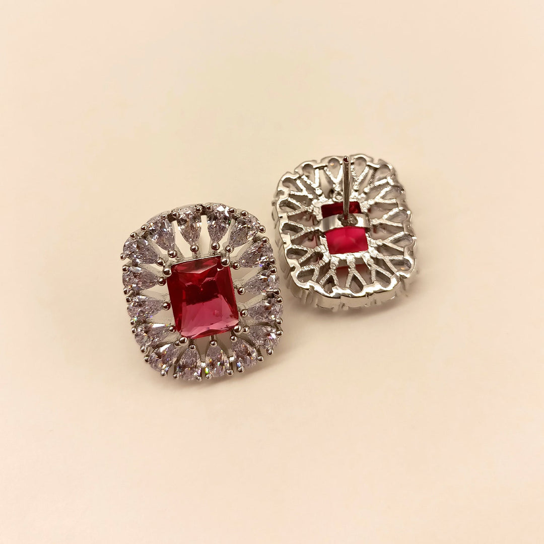  Gorgeous Silver Plated Brass Metal American Diamond Rose Pink Tops with Semi Precious Aqua Stone 