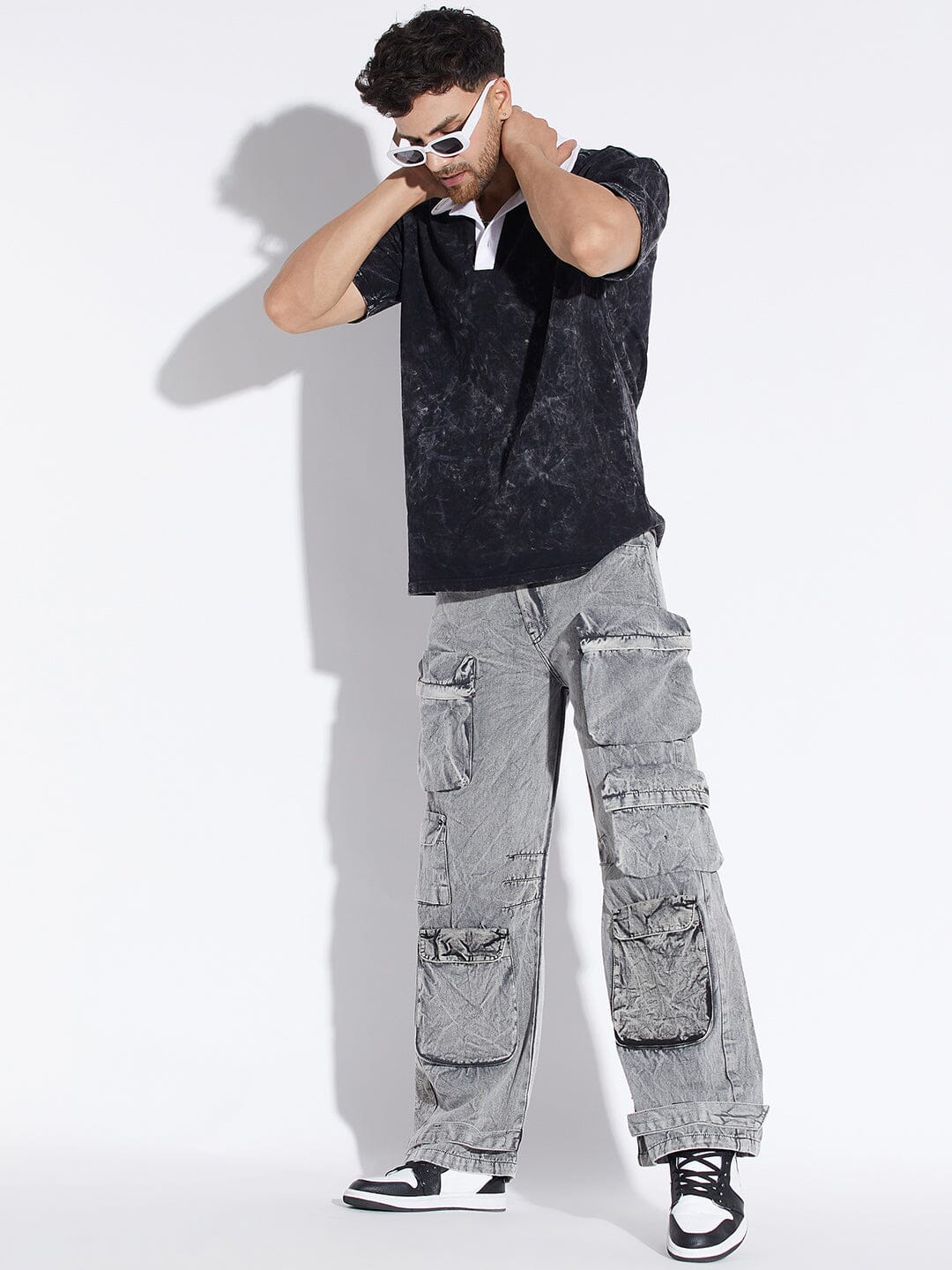 Stone Washed Baggy Cargo Pants