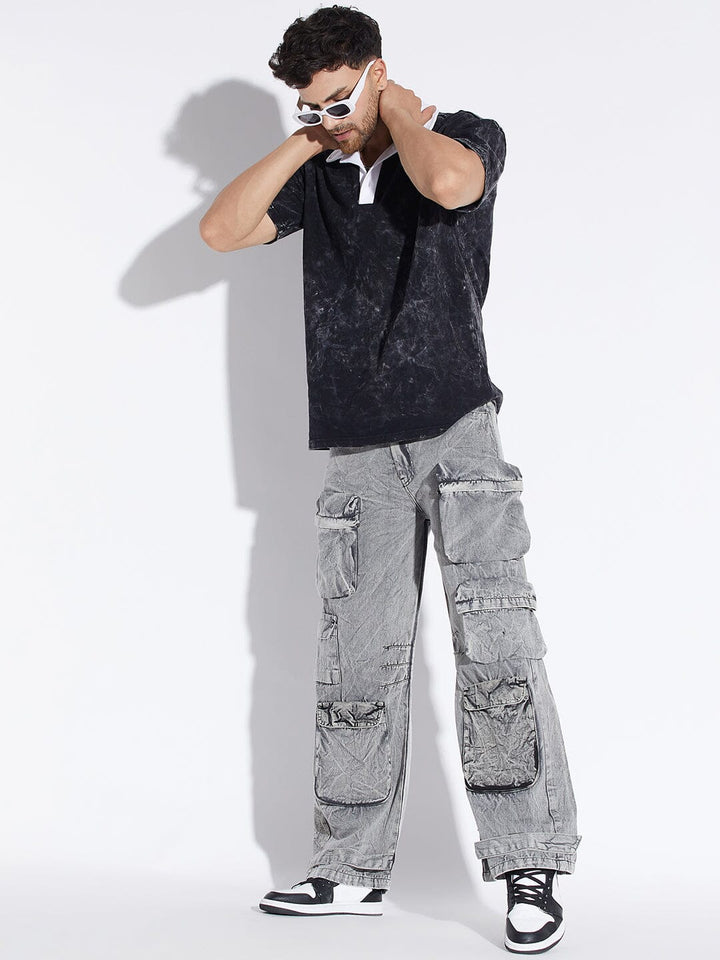 Stone Washed Baggy Cargo Pants