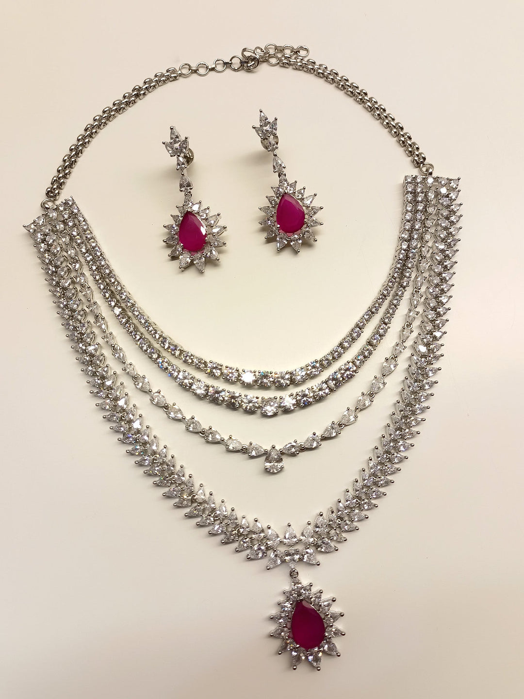 Pallavi Ruby American Diamond Necklace Set - Elegant and timeless jewelry piece for special occasions