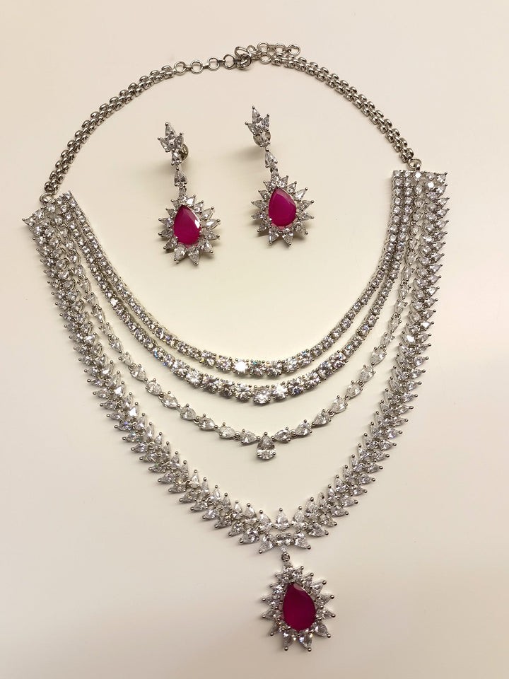 Pallavi Ruby American Diamond Necklace Set - Elegant and timeless jewelry piece for special occasions