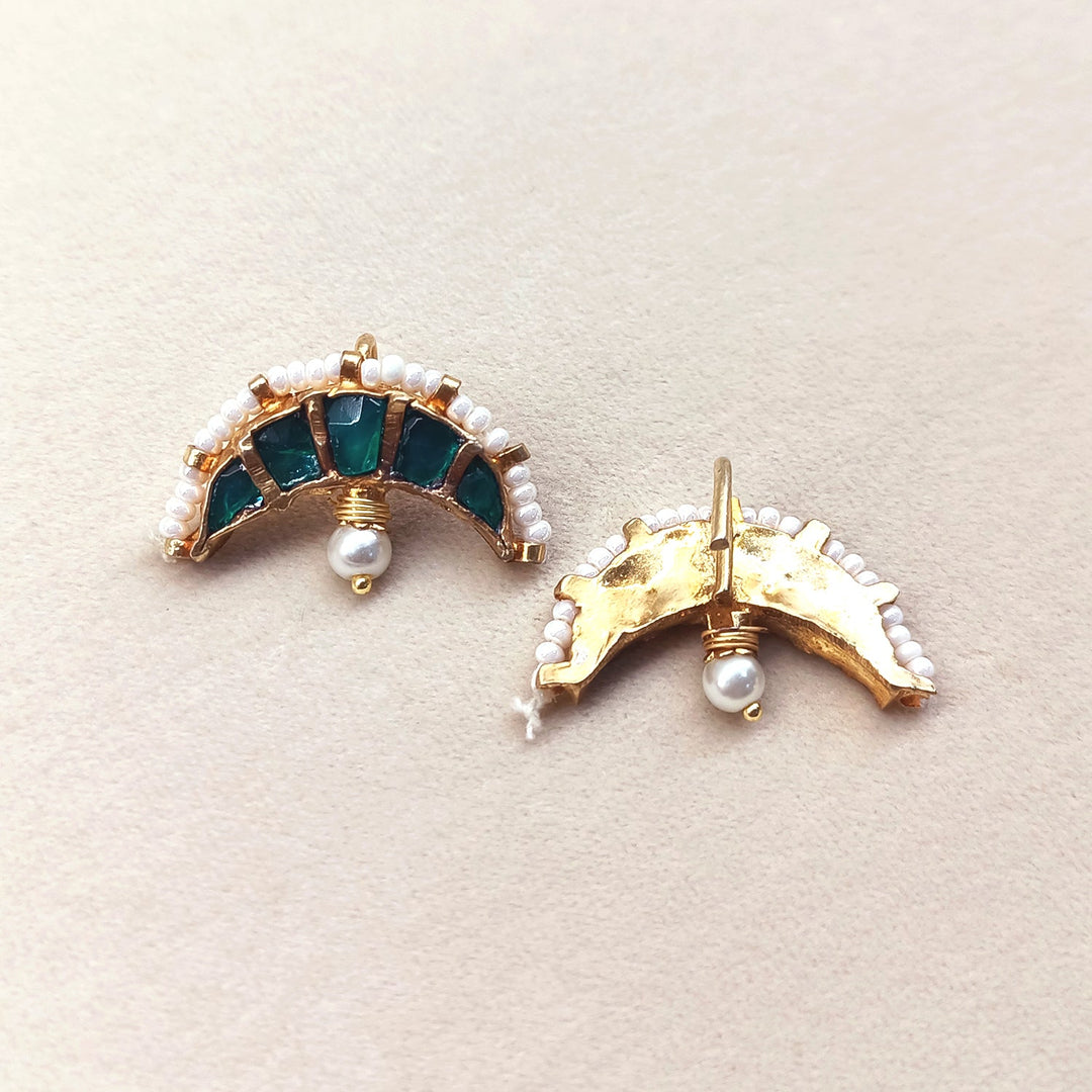 Bhavya Big Green Gold Plated Kundan Ear Cuff [ Price is for Pair ] - qivii