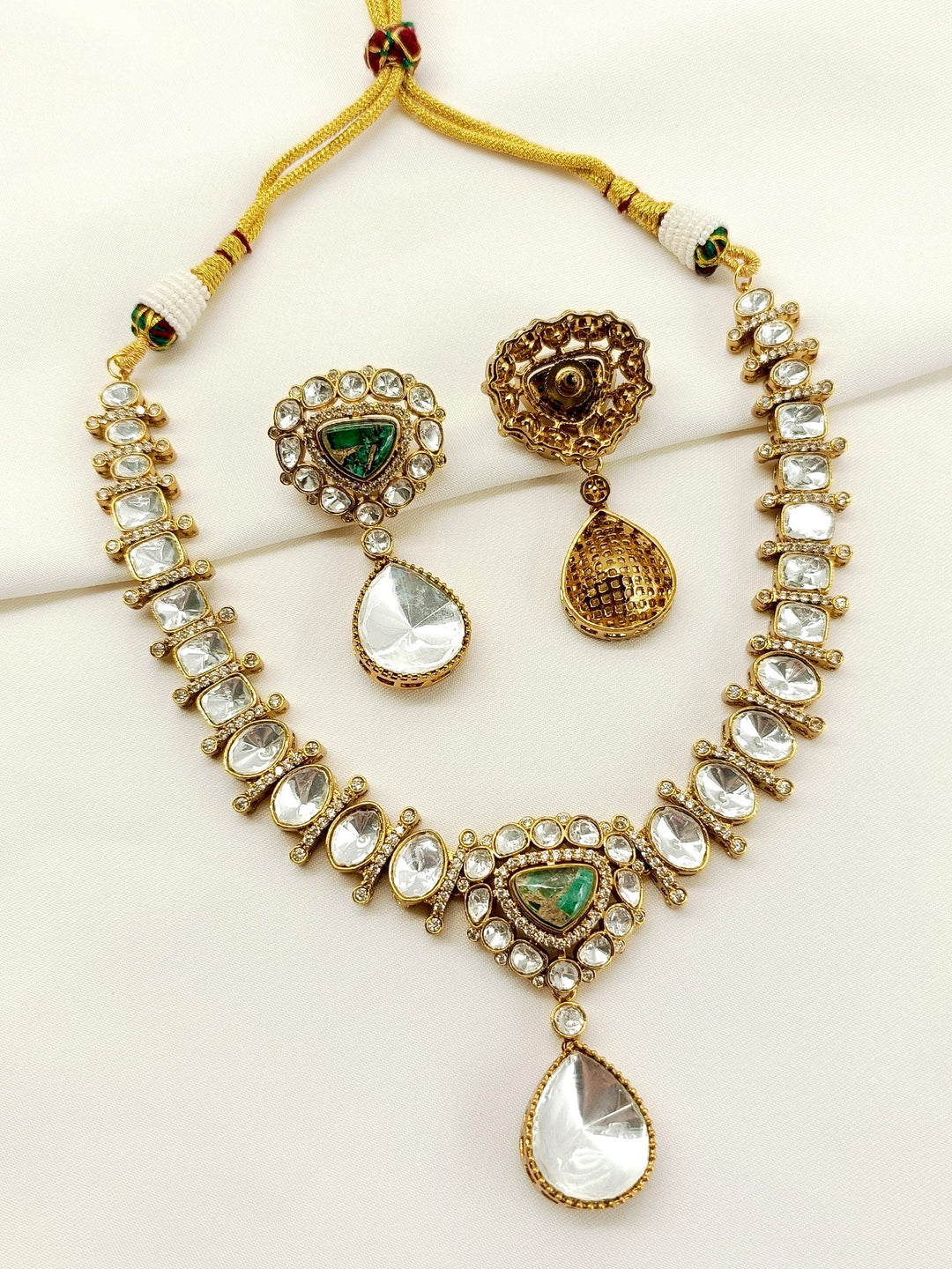 Aadhera Green Kundan Necklace Set - qivii