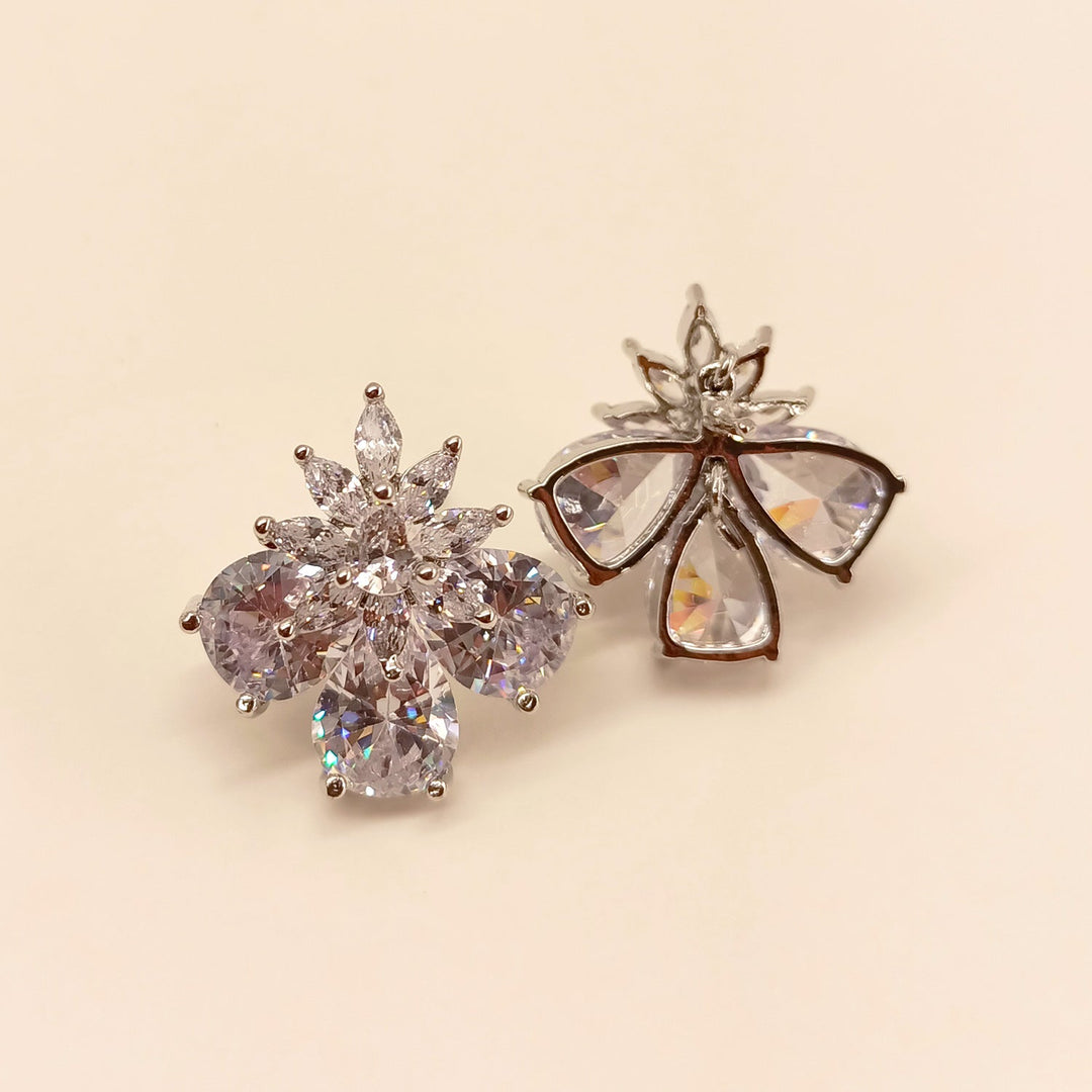 Elegant Silver Plated Brass Tops with Aqua Stone and American Diamond