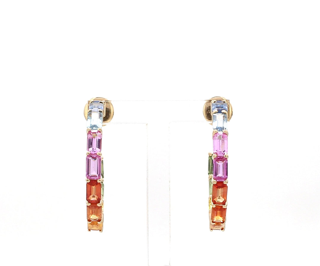 Rainbow Sapphire Thin Octagon Hoops - qivii