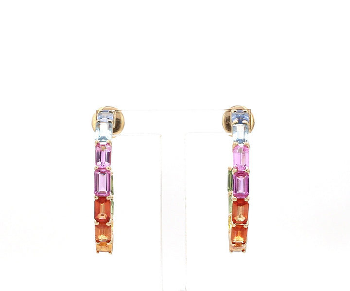 Rainbow Sapphire Thin Octagon Hoops - qivii