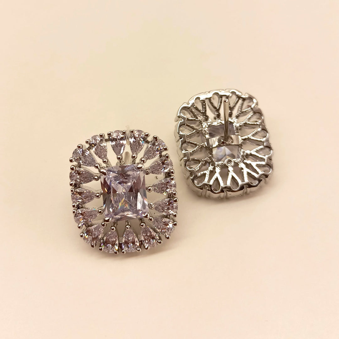 Fashionable American Diamond Silver Tops with aqua stone and silver plating