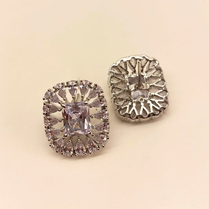 Fashionable American Diamond Silver Tops with aqua stone and silver plating