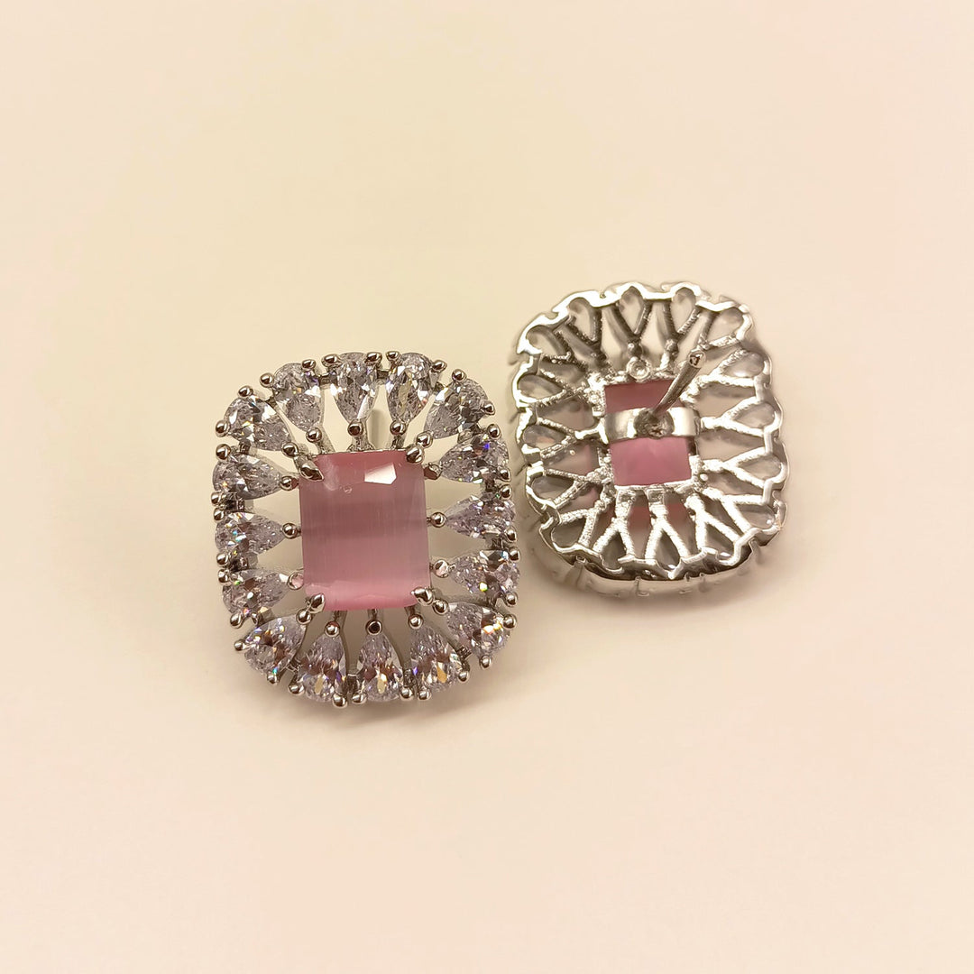  American diamond baby pink tops with semi precious aqua stone and silver plated brass metal 